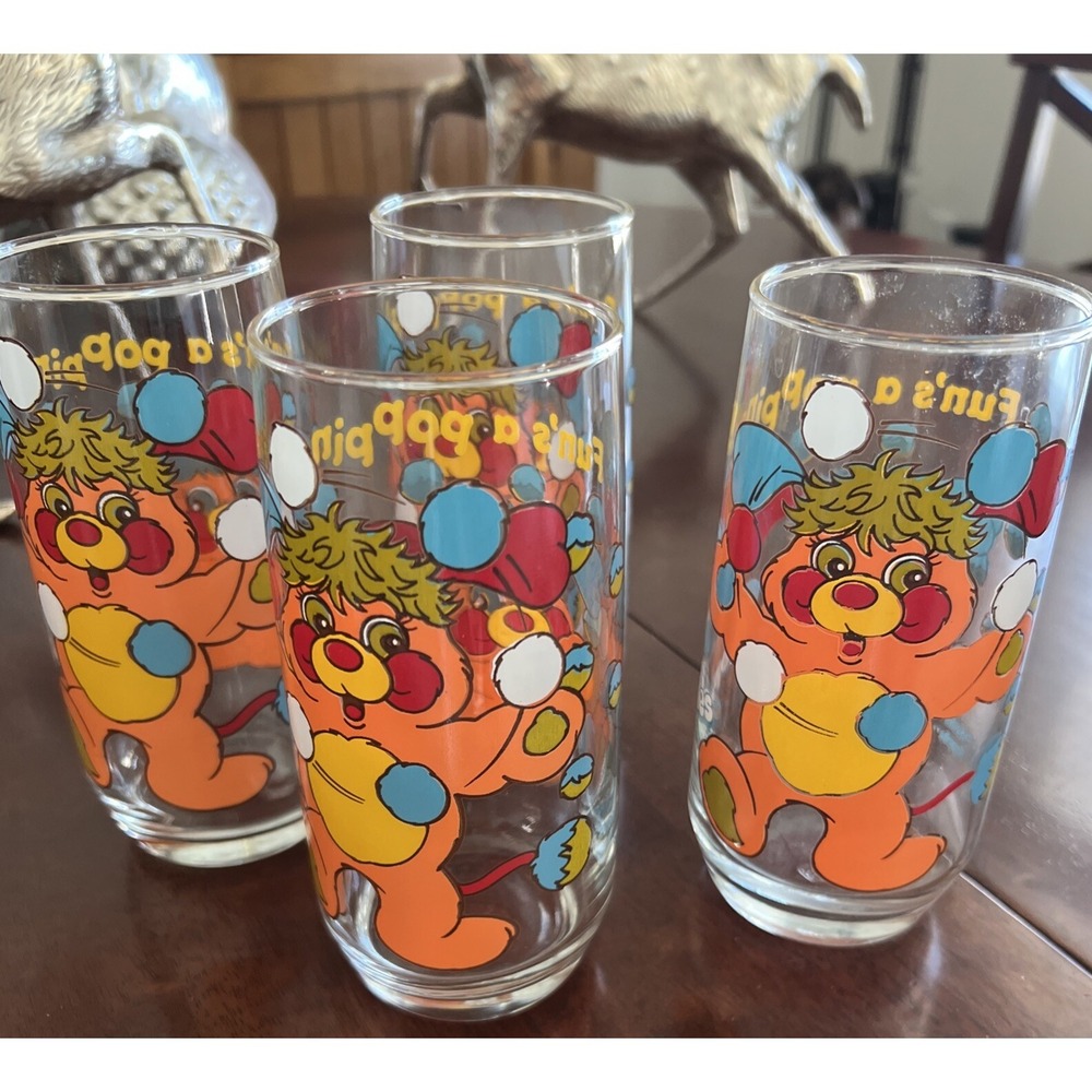Vintage Orange Popple Drinking Glass Pizza Hut Orange Puzzle Set of 4,12 oz 1986
